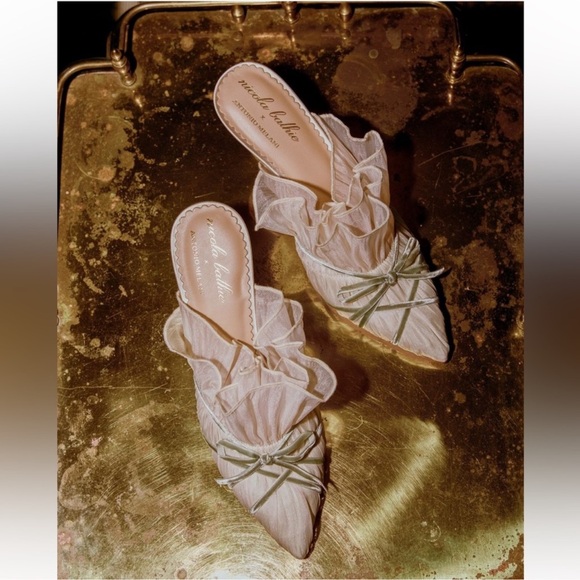 Nicola Bathie x Antonio Melani Sophia chiffon velvet bow dress mules - Sz 8 - Picture 2 of 16